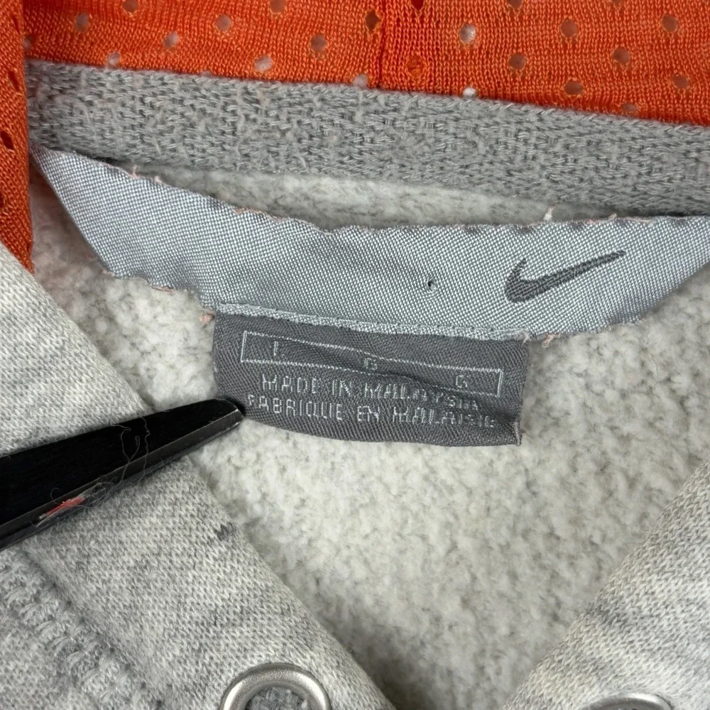 Y2K Nike Spellout Hoodie Men's Large Gray Orange Embroidered Pullover